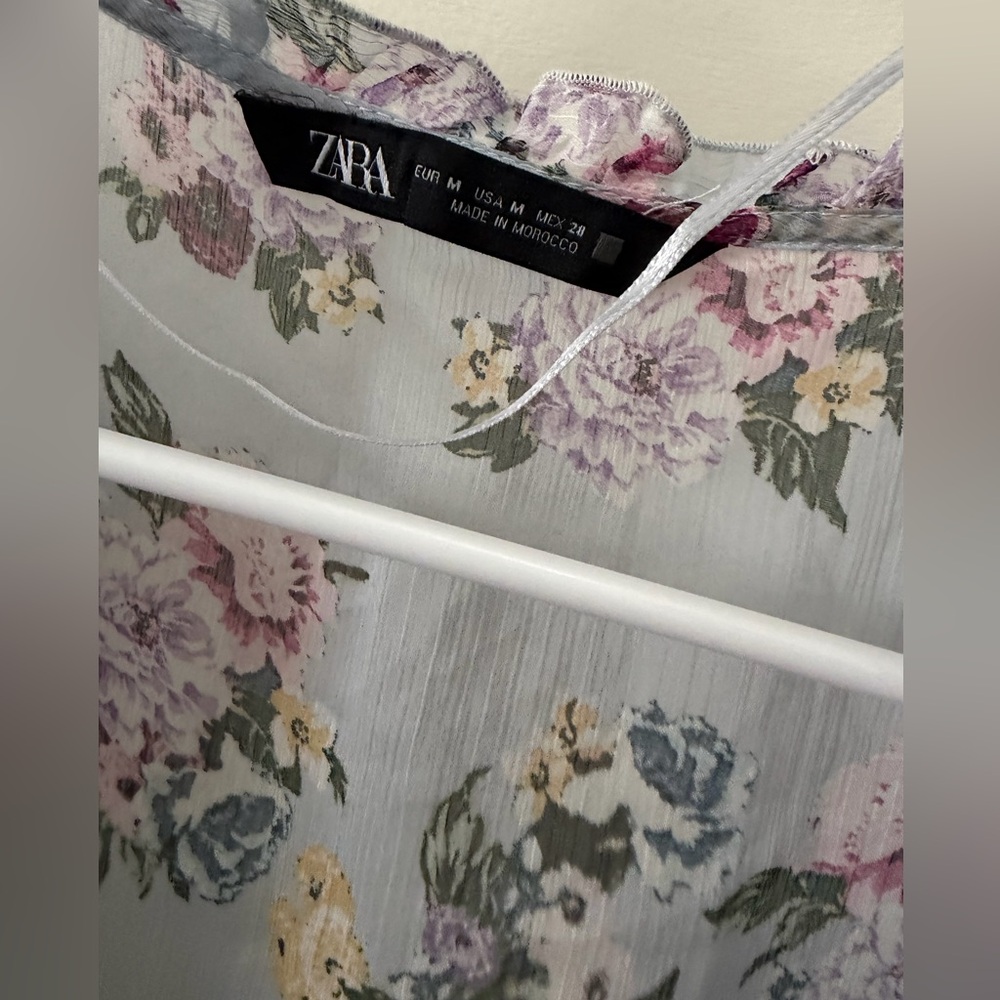 Zara Floral Ruffle Sheer Blouse - Picture 6 of 7